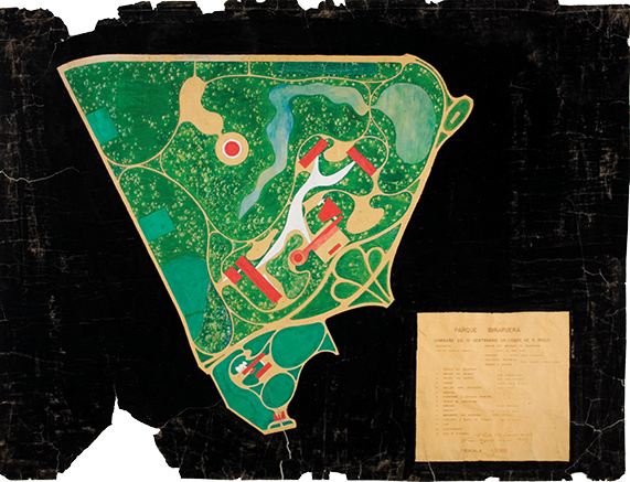 PLANTA DE PAISAGISMO DO PARQUE IBIRAPUERA, AUTORIA DO ENGENHEIRO TEIXEIRA MENDES, c. 1953.